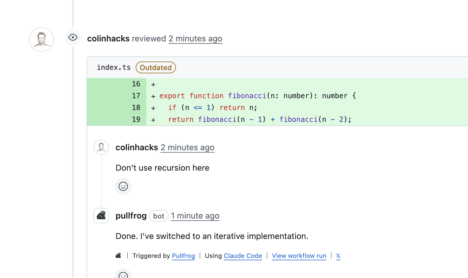 Iterate via PR reviews