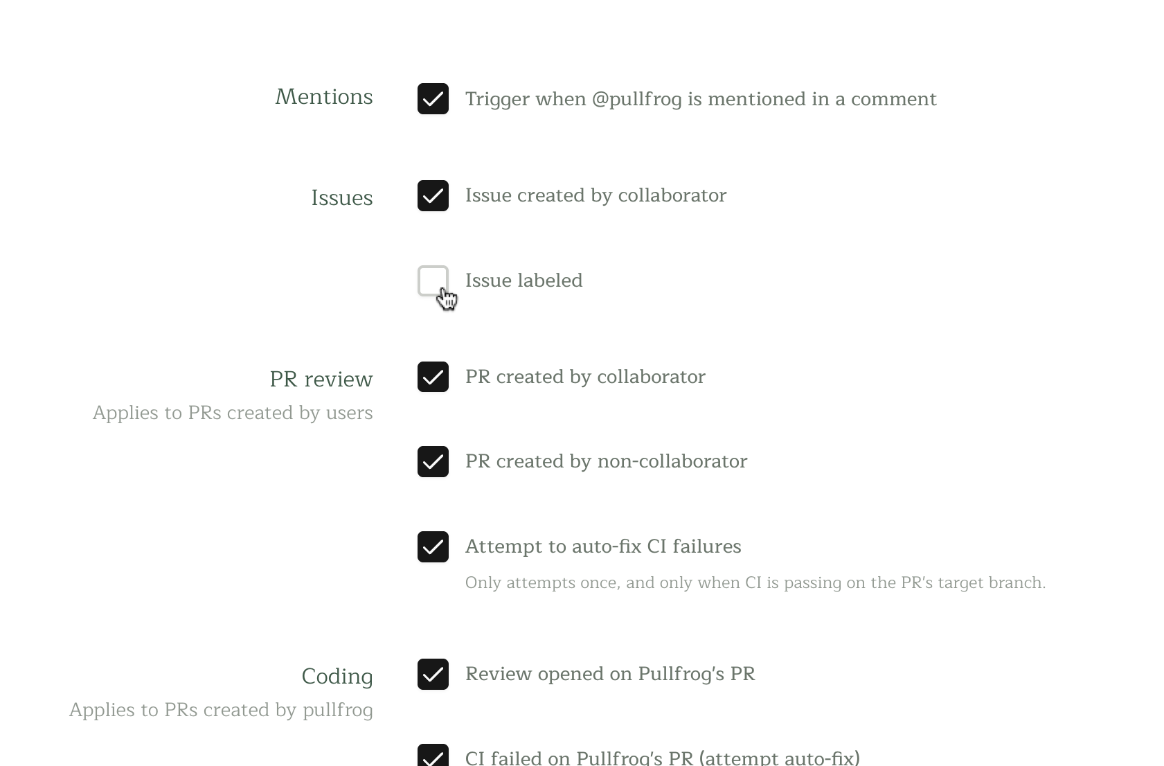 Configurable automations